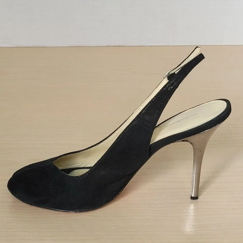 BCBGMAXAZRIA Kelly Black Metallic Leather Peep Toe Heels Size EU 39/US 8.5